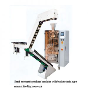 Máquina de embalagem semi-automática com transportador de alimentação manual tipo corrente de caçamba DC-4230C / 5235C