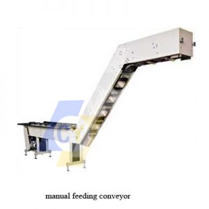 Semi-automatic packing machine with bucket chain type manual feeding conveyor DC-4230C/5235C